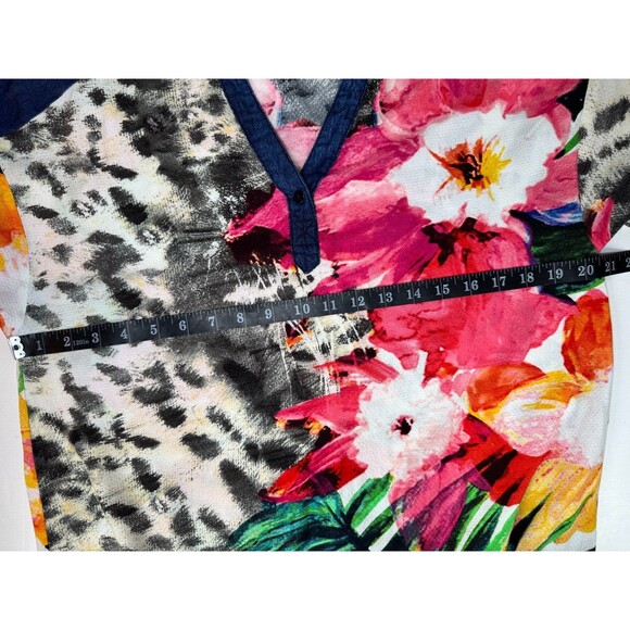 Desigual Blouse Women's Large Floral Abstract Print Boho Artwear Top Blue - Picture 9 of 15